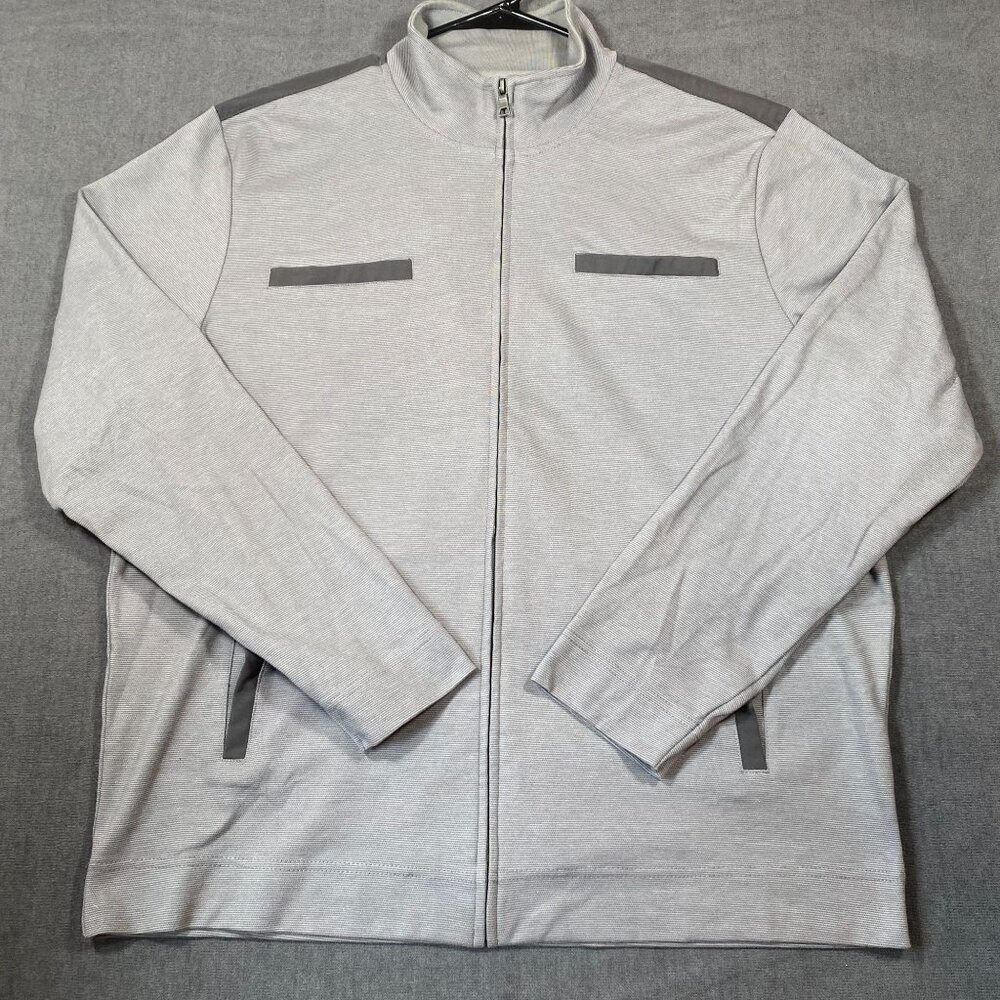 Alfani Slim Fit Full-Zip Gray Sweater Jacket With Contrast Accents Mens  XXL